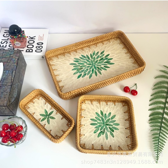 3pc/set Handmade Mother of Pearl Inlay Trays, Fruit ,Coffee ,Tea Trays